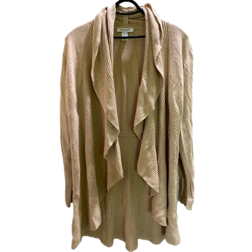 White House Black Market Womens Cardigan X-Large Waterfall Beige Ribbed Open